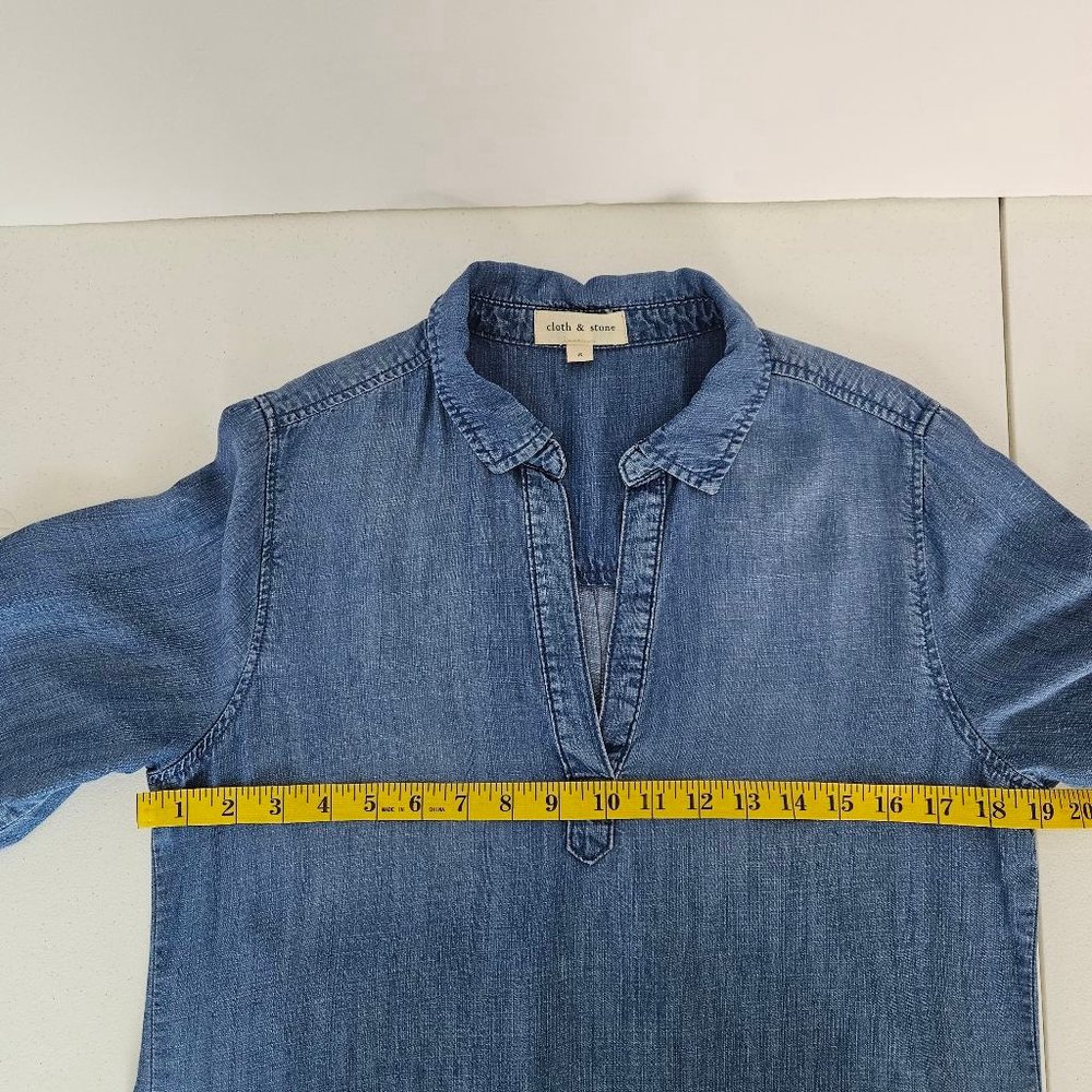 Cloth & Stone Acata Chambray Blue Denim Mini Dress S Tunic Shirt Dress - Picture 7 of 9